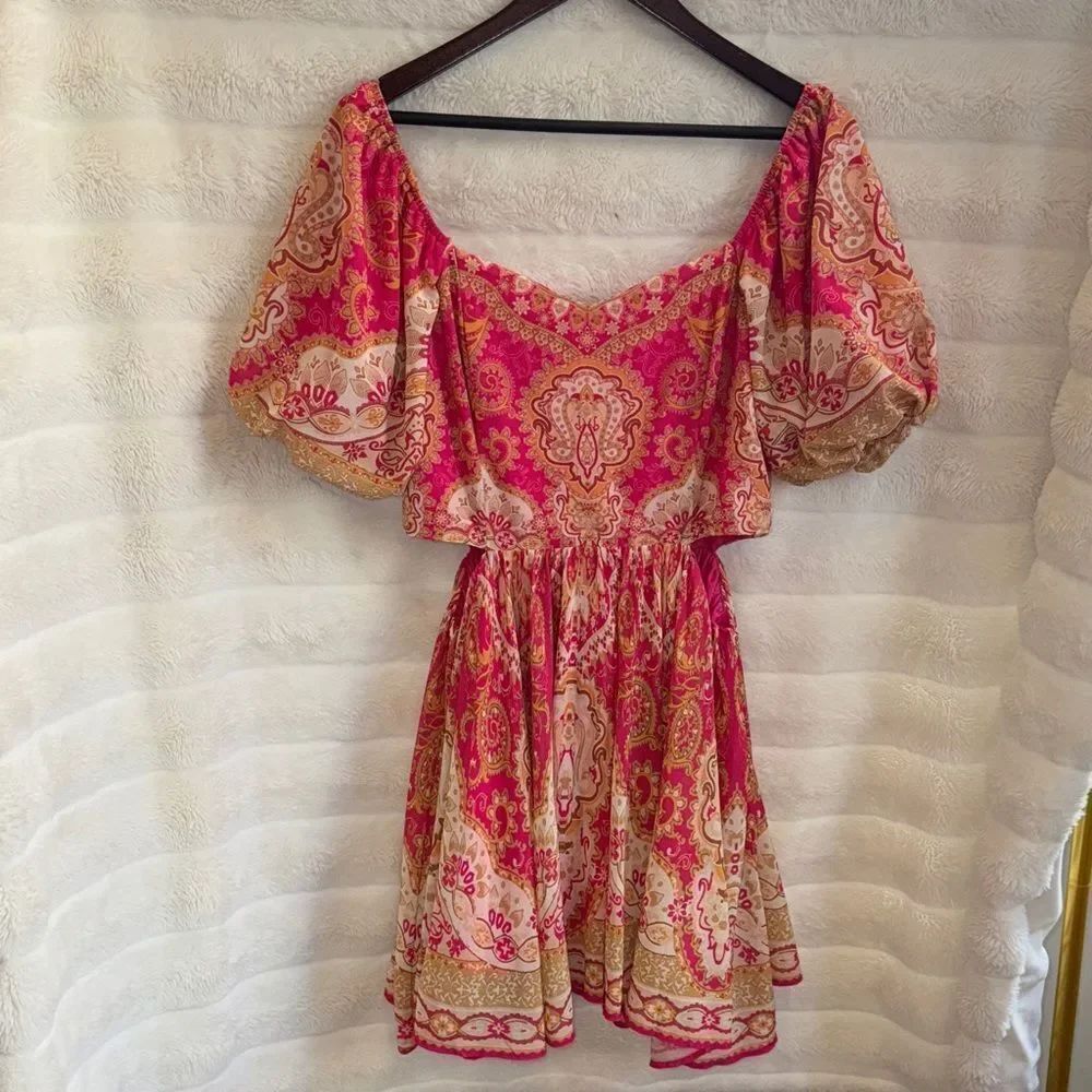 Flying Tomato Pink and Gold Paisley Mini Dress